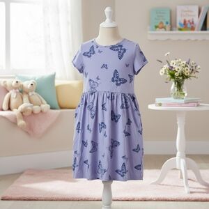 Butterfly Print Kids Dress - Purple